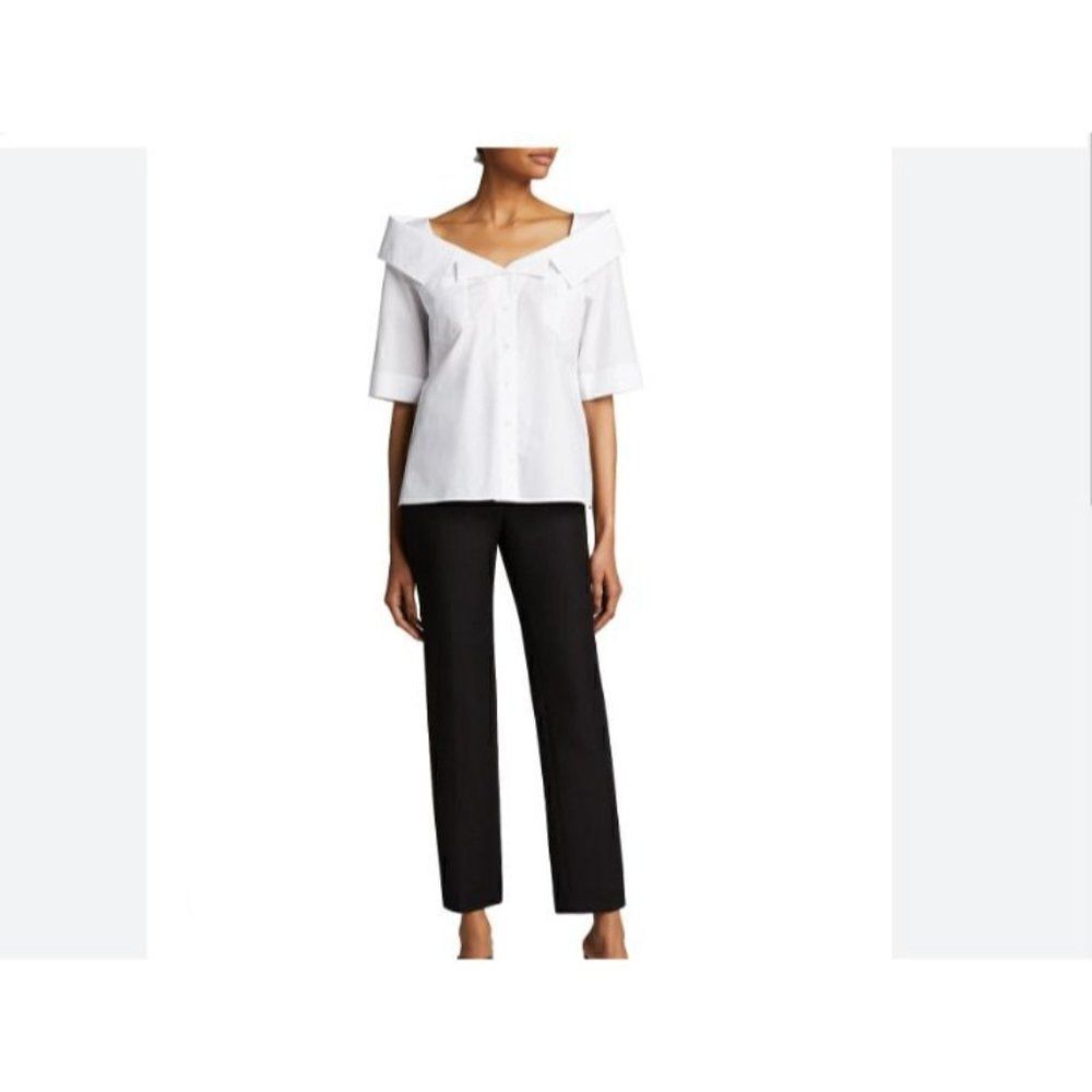 Fendi Womens Blouse Shirt Off The Shoulder Sz 36 Us 0 White Poplin Cotton Nwd